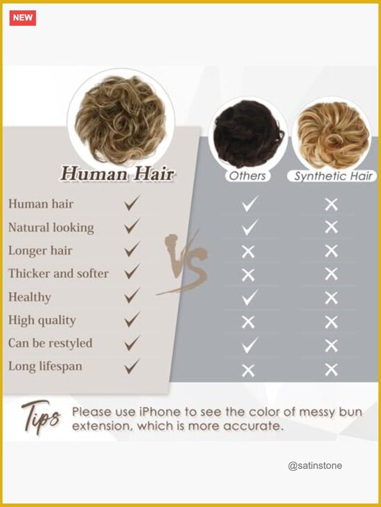 100% Human Hair Layered Wavy Curly Messy Bun Hair Piece for Women Thick Updo main image 5